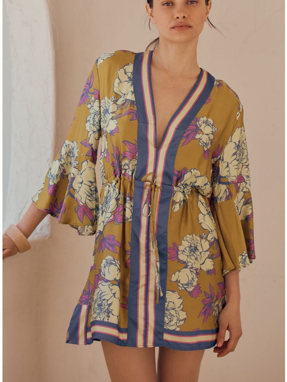 Maaji Mustard Floral mini dress  with Pink & Cream Accents